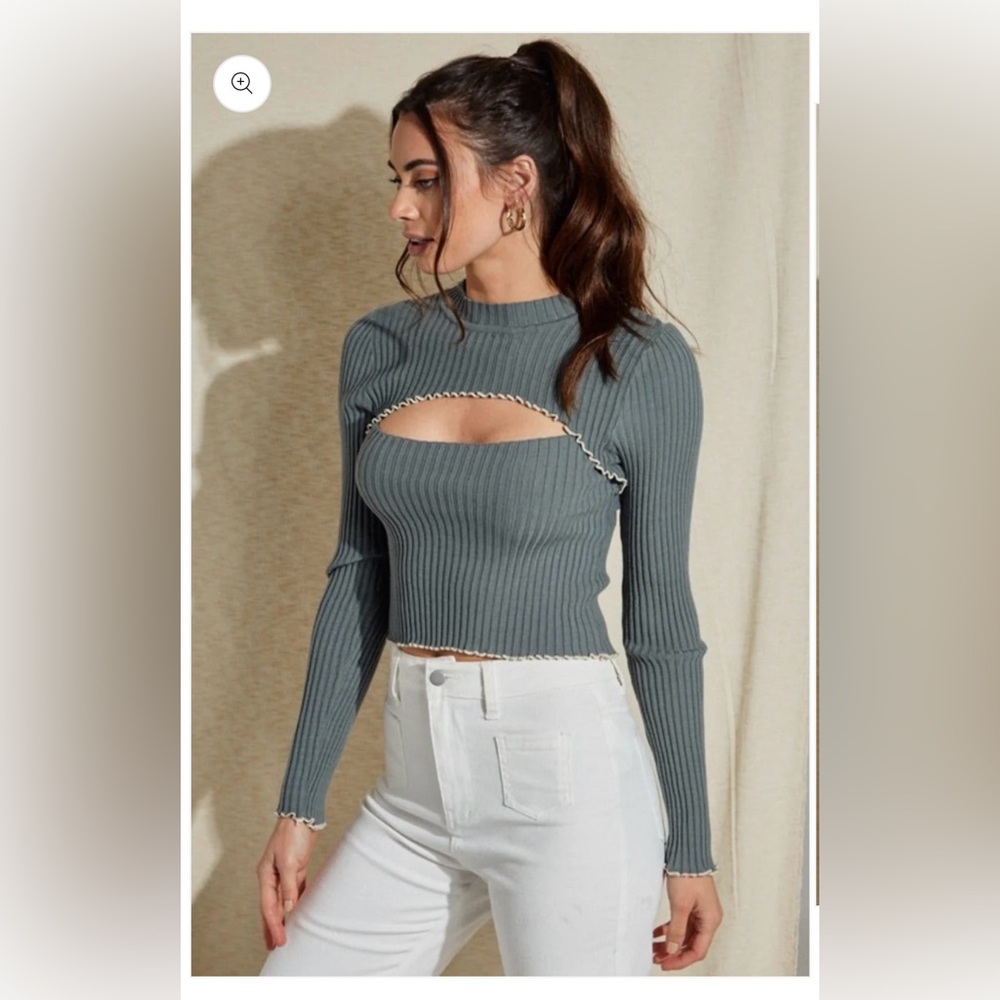 NWT Blue Blush Open Bodice Pullover Viscose Sweater Bohme Blue Gray Sz S Bolero - Picture 1 of 14